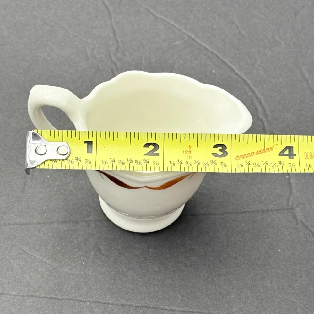Vintage USA Ceramic Coffee Creamer Brown Orange Stripe Mid Century‎ Diner Retro